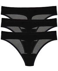 Dkny Women's Sheer Striped Thongs, 3-Pack Set