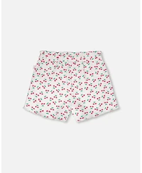 Deux par Deux Big Girls Rib Shorts White Printed Cherries