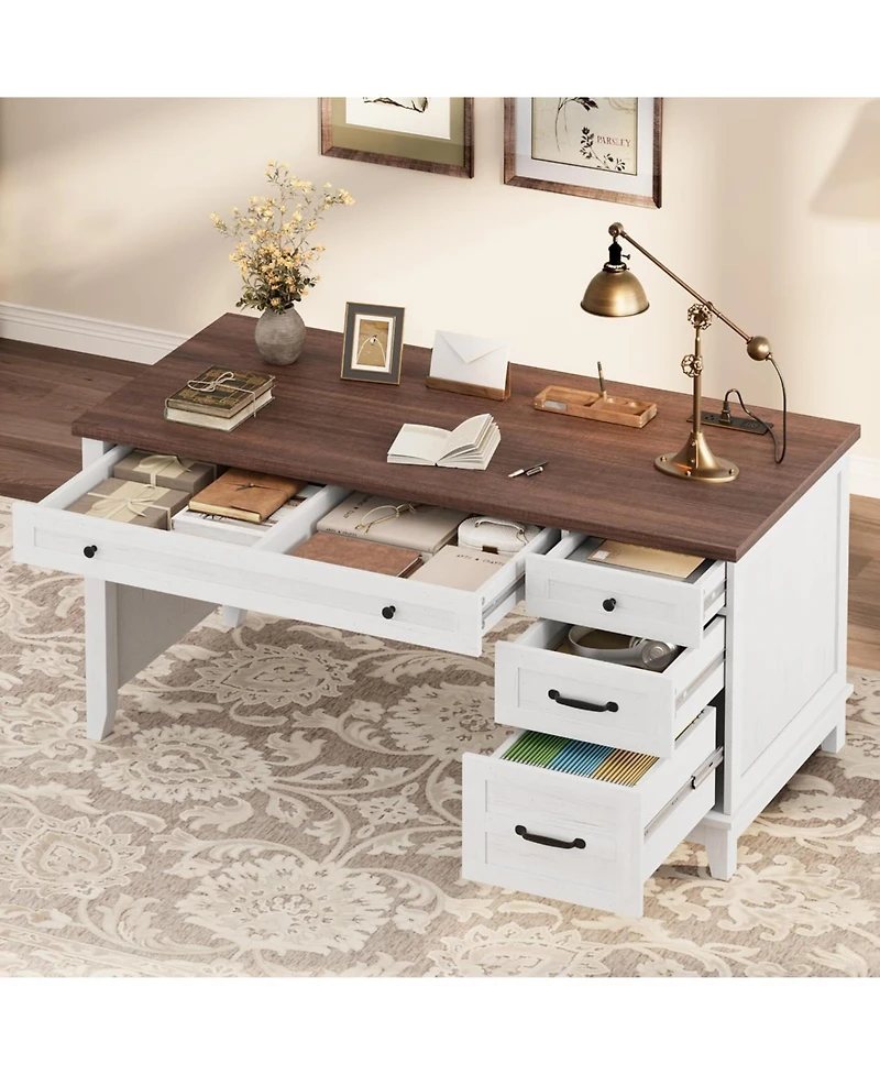 Gaomon 53.5" Farmhouse Executive Desk with File Drawers & Charging Station