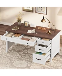 Gaomon 53.5" Farmhouse Executive Desk with File Drawers & Charging Station