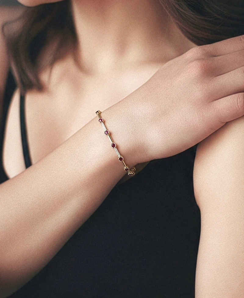 Macy's Ruby (2-5/8 ct. t.w.) and Diamond (1/10 ct. t.w.) Bracelet in 10k Yellow Gold