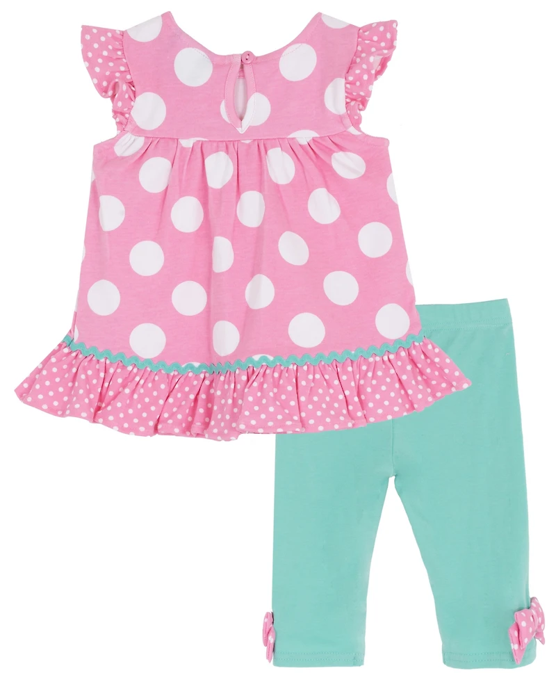 Rare Editions Baby Girls' Interlock Crewneck Top and Pull-On Leggings, 2-Piece Set