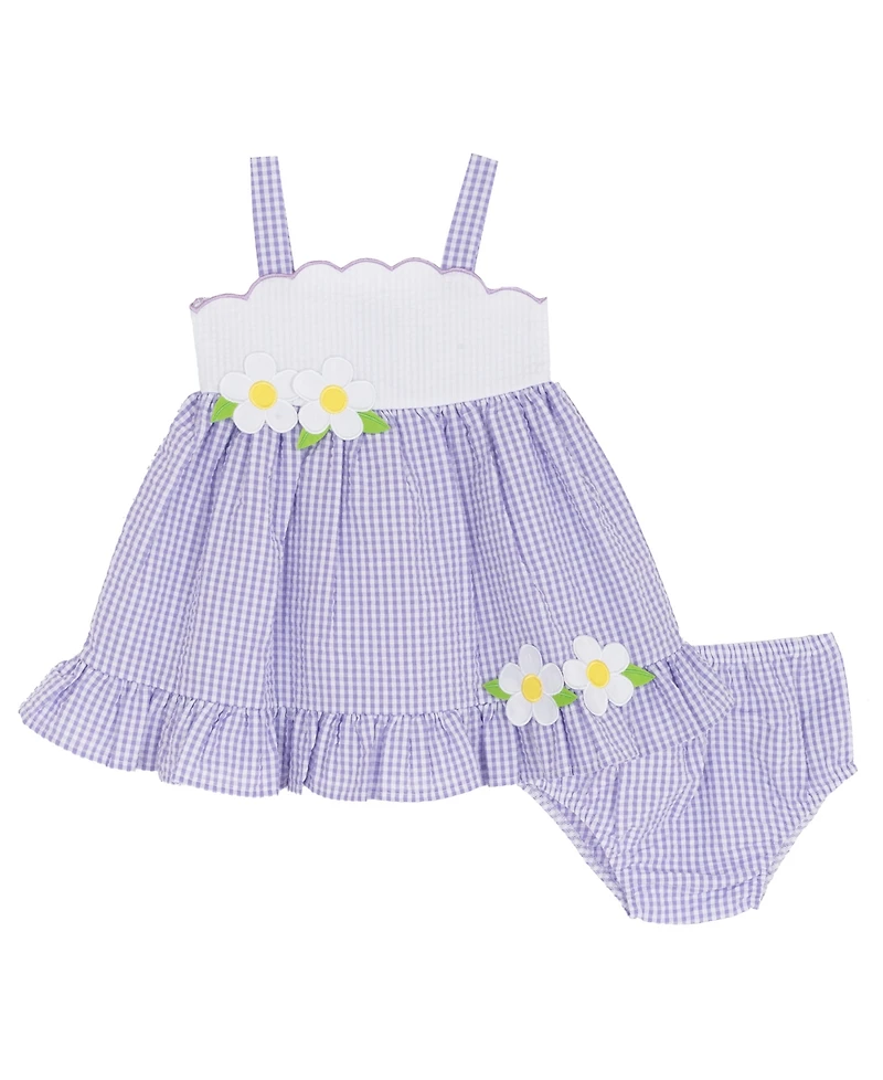 Rare Editions Baby Girls' Lilac Scalloped Seersucker Square Neck Dress and Panty, 2-Piece Set