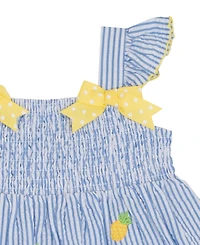 Rare Editions Baby Girls' Pineapple Schiffli Seersucker Square Neck Dress and Panty, 2-Piece Set