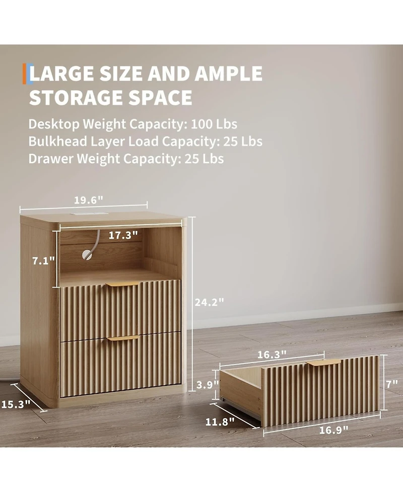 gaomon Bedside Table Nightstand with Bedside Storage, Bedroom Side Table and Organizer, Functional and Fluted Nightstand, for Bedroom, Living Room