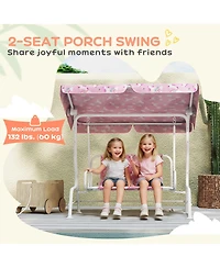 Qaba Kids Porch Swing with 2-Seater, Safety Belts, Adjustable Canopy