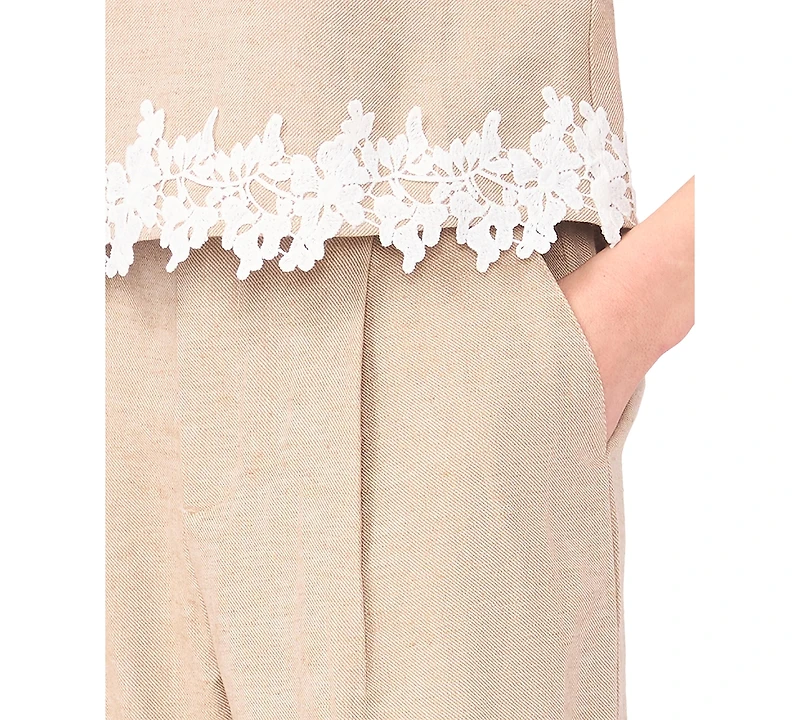 CeCe Women's Wide-Leg Bow Tie Cropped Pants