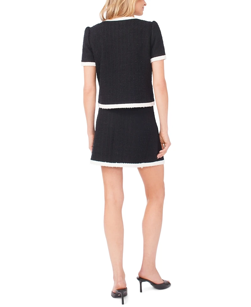 CeCe Women's Puff Sleeves Contrast Binding Crew Neck Jacket