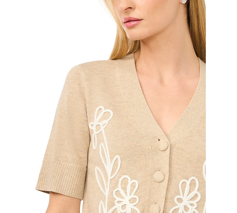 CeCe Women's Short-Sleeve V-Neck Cardigan