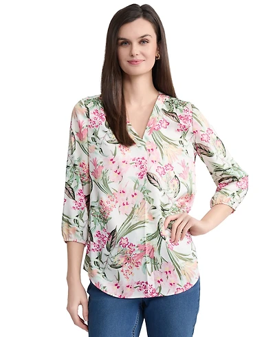 Jones New York Women's Tie-Sleeve Printed Tunic