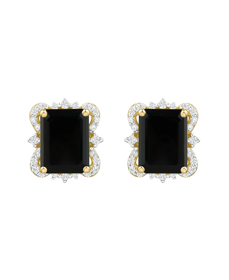 Macy's Onyx (2-3/4 ct. t.w.) and Diamond ( 1/6 ct. t.w.) Stud Earrings in 14k Yellow Gold (also available in Blue Topaz and Amethyst)