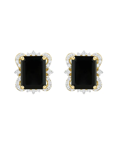 Macy's Onyx (2-3/4 ct. t.w.) and Diamond ( 1/6 ct. t.w.) Stud Earrings in 14k Yellow Gold (also available in Blue Topaz and Amethyst)