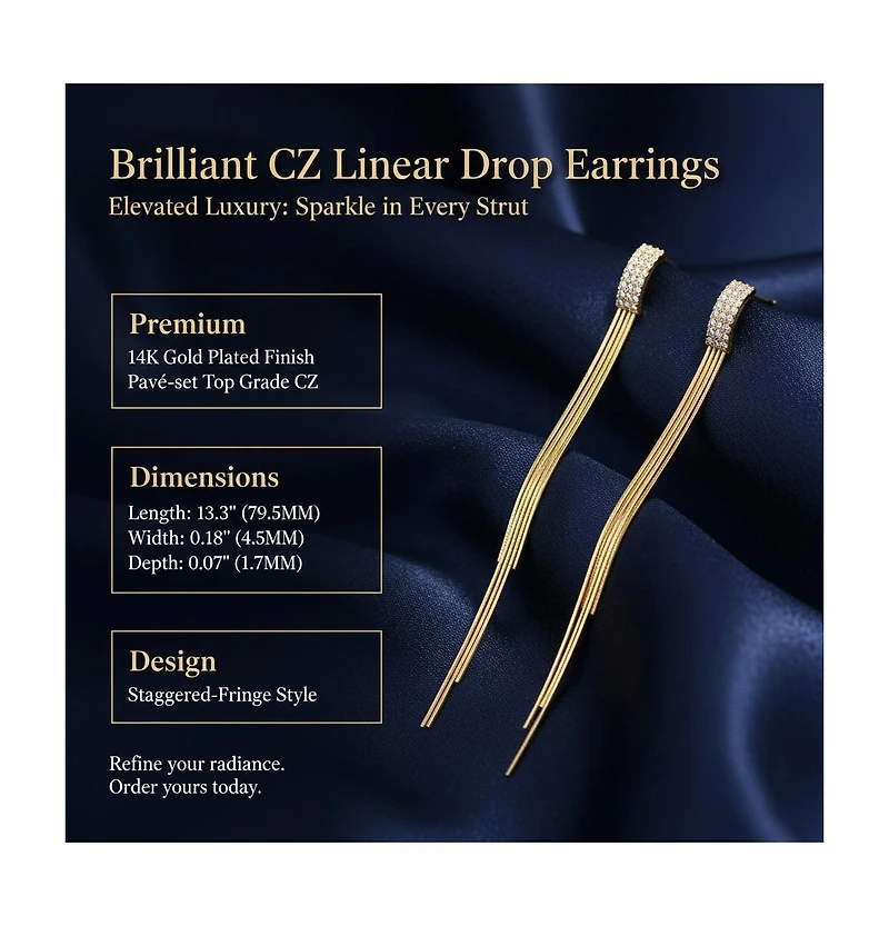 Rachel Glauber Brilliant 14K Gold Plated Cz Linear Drop Earrings