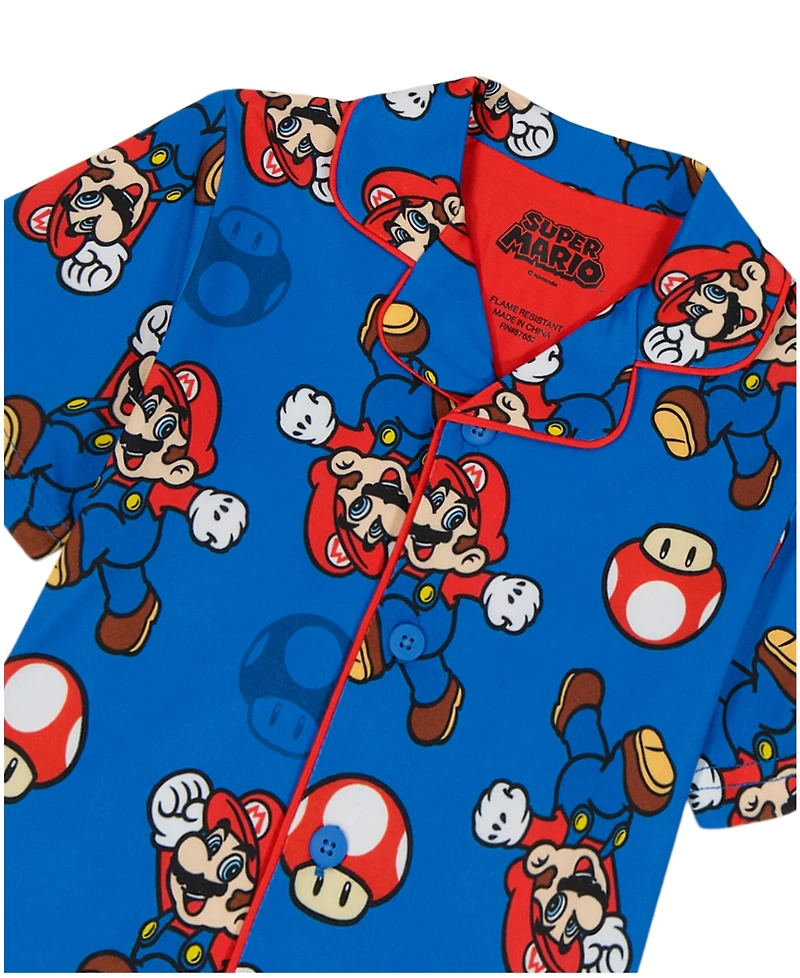 Nintendo Boys' Toddler 2T-4T Mario Party Collared Shirt and Pajama Pants, 2-Piece Set