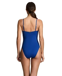 Lauren Ralph Women's Blue Saturn Square Neck Lingerie One-Piece Swimsuit