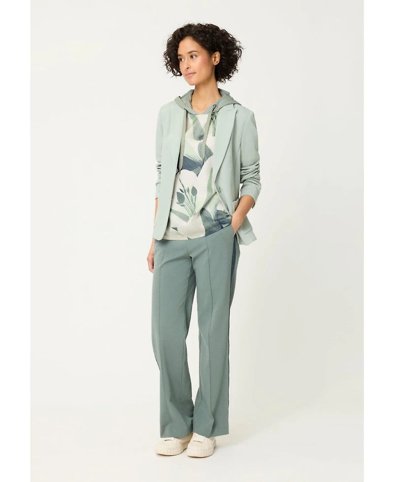 Olsen Women's Mixed Media Leaf Print T-Shirt with Hood