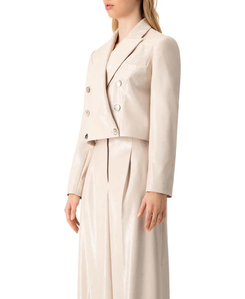 Ivonne Women's Faun-Leather Double-Breasted Short Blazer