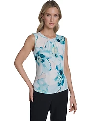 Calvin Klein Women's Printed Mesh Crewneck Ruched Top