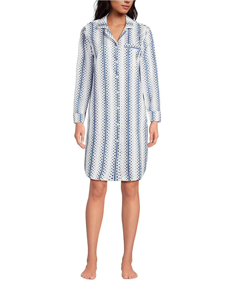 Lands' End Women's Cotton Poplin Long Sleeve Sleepshirt Nightgown