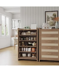 gaomon 5 Drawer Dresser for Bedroom, Wooden Entryway Rattan Chest of Drawers Large Clothes Storage Cabinet Boho Night Stand for Living Room