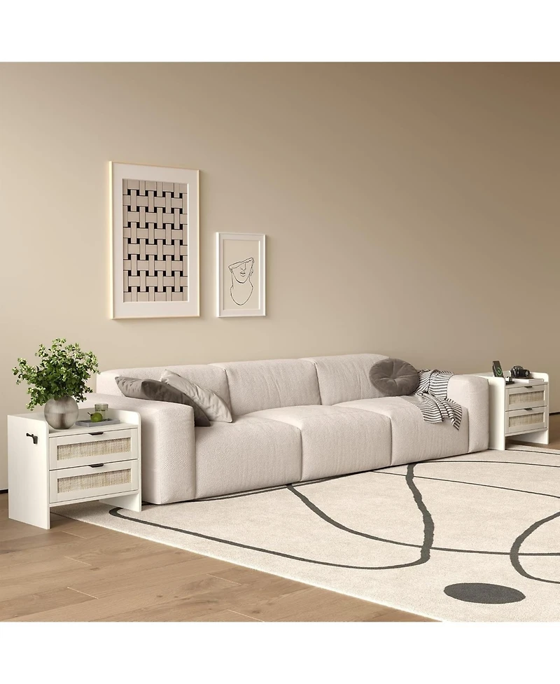 gaomon Boho Rattan Bedside Table with Type-c Charging Station
