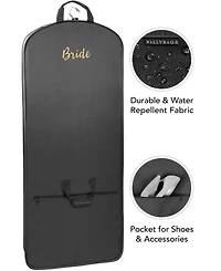 WallyBags 60" Premium Tri-Fold Travel Garment Bag with Pocket and Bride Embroidery - Black