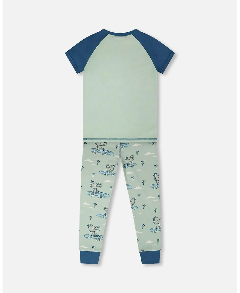 Deux par Toddler Boys Cotton Two-Piece Pyjama Set Green Crocodile Print