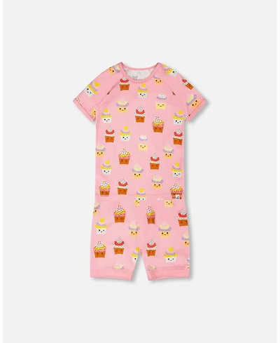 Deux par Toddler Girls ganic Cotton Two-Piece Pyjama Set Pink Cupcake Print