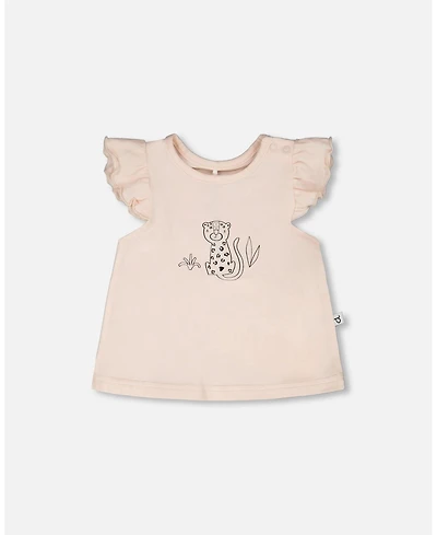 Deux par Baby Girls cotton jersey top and shorts set peach animal print