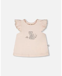Deux par Baby Girls cotton jersey top and shorts set peach animal print