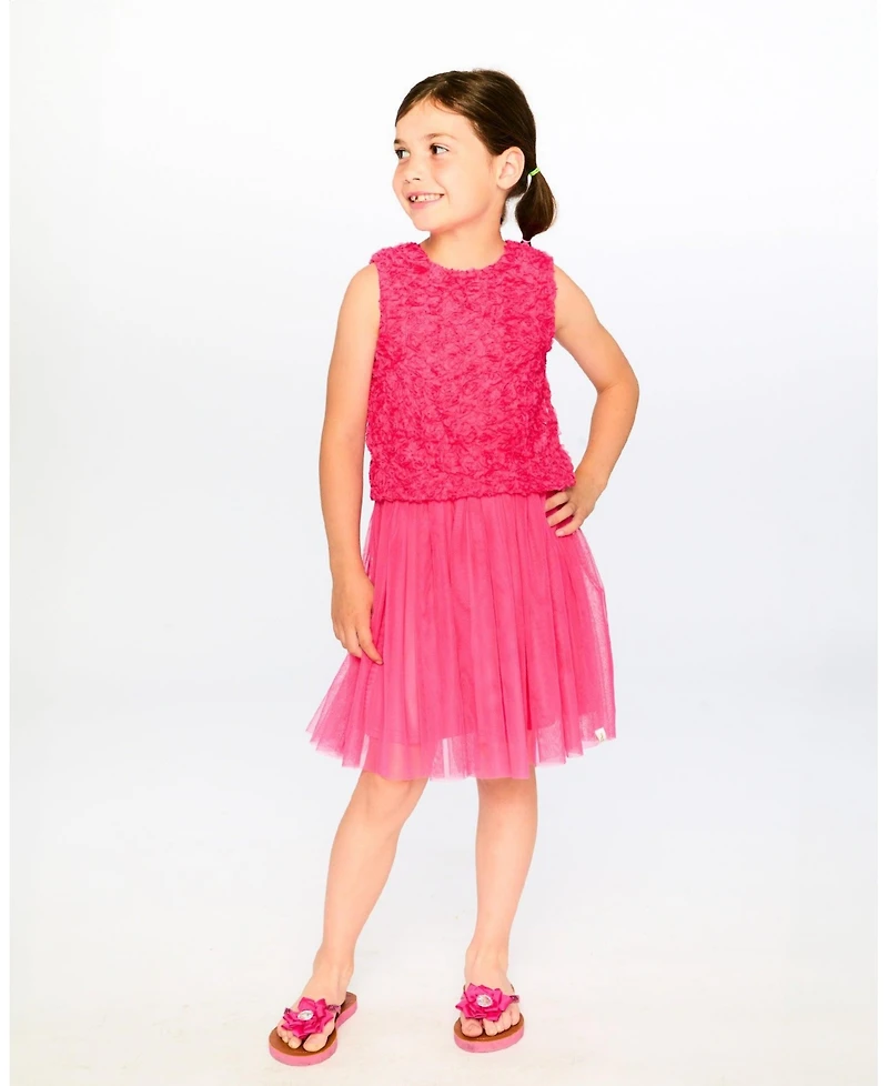 Deux par Big Girls Sleeveless Textured Rosette Dress Pink