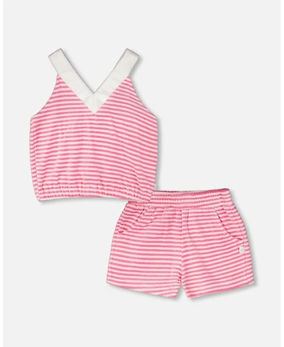 Deux par Deux Toddler Girls Striped Terry Cloth Top and Short Set