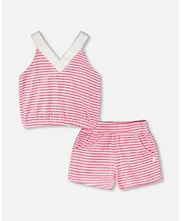 Deux par Deux Toddler Girls Striped Terry Cloth Top and Short Set