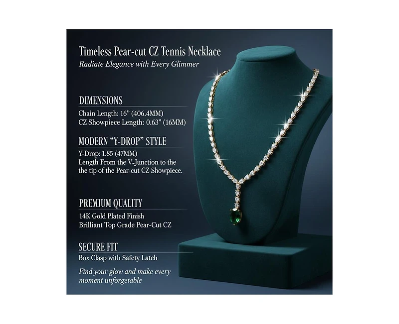 Genevive Timeless 14K Gold Plated Pear-cut Cubic Zirconia Tennis Necklace