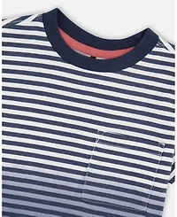 Deux par Toddler Boys Cotton Short Sleeve T-Shirt Blue Gradient Stripes