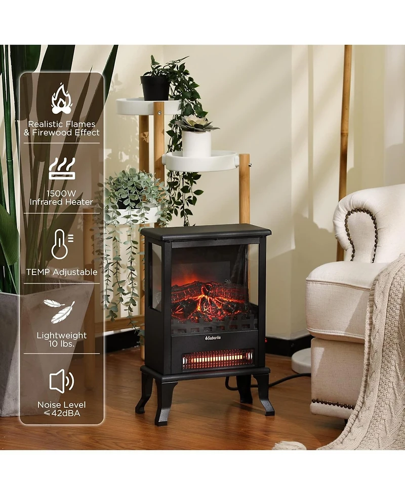gaomon Electric Fireplace Stove with 17" Size, 1500W Power & 3 Sided Teal Checkerboard Flame View