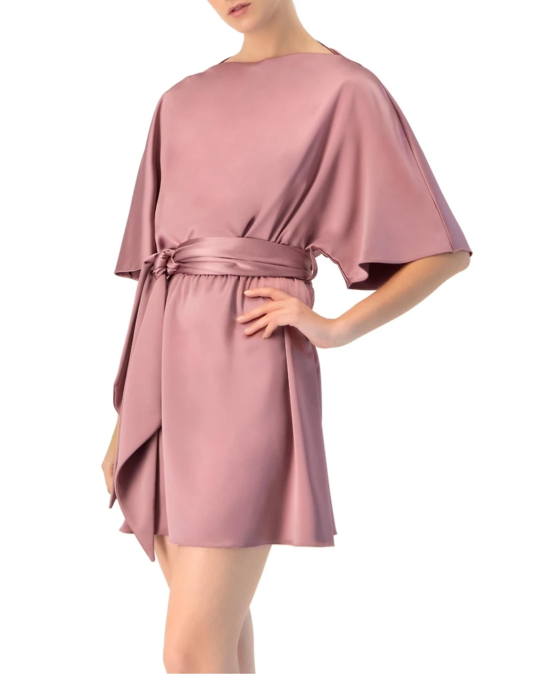 Ivonne Women's Short Satin Dress with Waist Tie