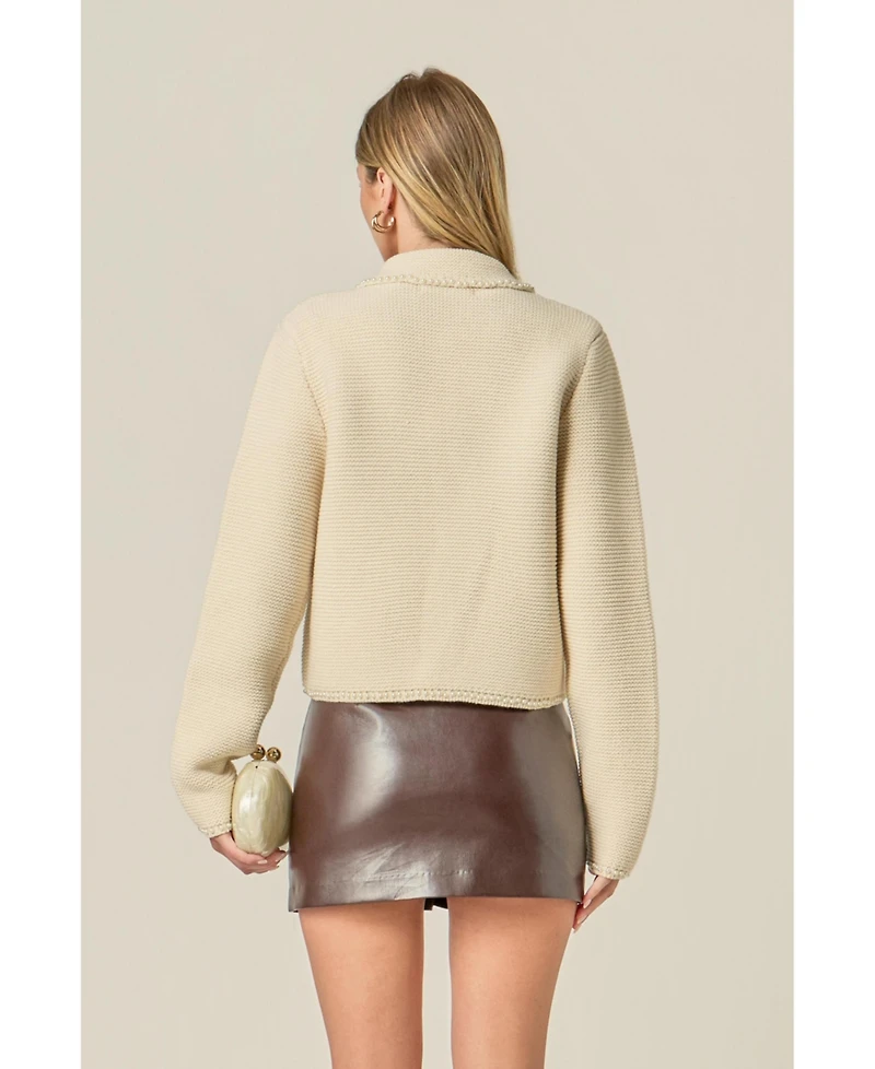 English Factory Women's Knit Pearl Detail Cardigan