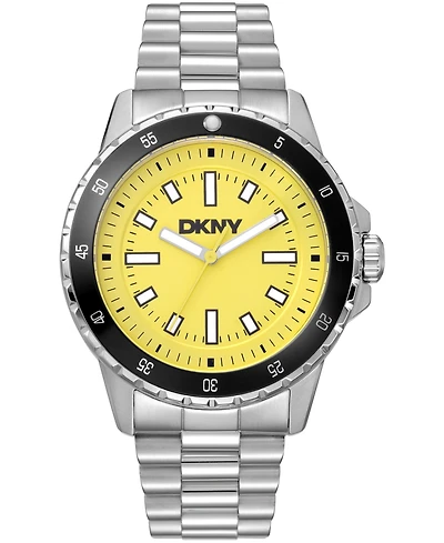 Dkny Men's Sport Watch Yellow Dial Stainless Steel Bracelet Watch, 43mm