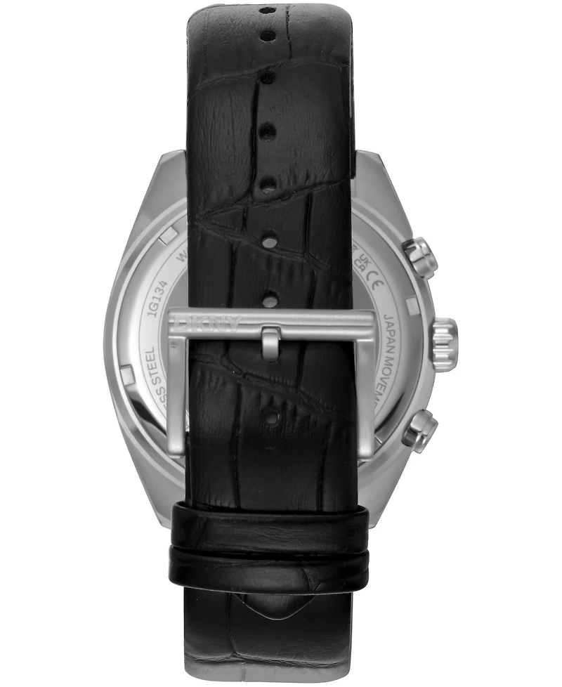 Dkny Men's Chronograph Black Dial Leather Strap Watch, 42mm