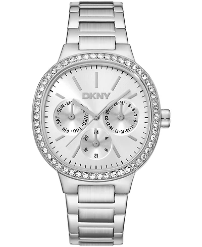 Dkny Women's Crystal Silver Dial Bezel Stainless Steel Bracelet Multifunctional Watch, 36mm