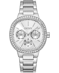 Dkny Women's Crystal Silver Dial Bezel Stainless Steel Bracelet Multifunctional Watch, 36mm