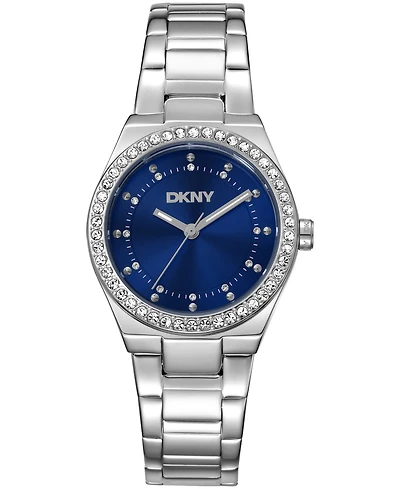 Dkny Women's Blue Dial Crystal Dial Markers Crystal Bezel Stainless Steel Bracelet Watch, 30mm