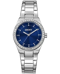Dkny Women's Blue Dial Crystal Dial Markers Crystal Bezel Stainless Steel Bracelet Watch, 30mm