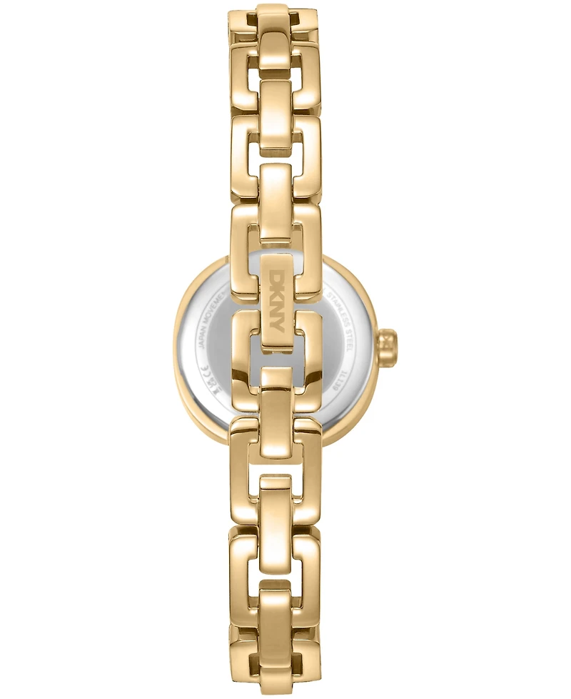 Dkny Women's Chamoagne Crystal Accented Dial Gold-Tone Stainless Steel Open Link Bracelet Watch, 24mm