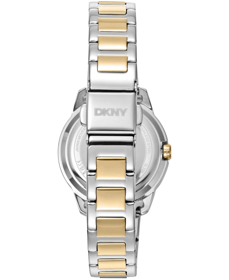 Dkny Women's White Mop Dial Crystal Bezel Two-Tone Gold Stainless Steel Bracelet Watch, 30mm