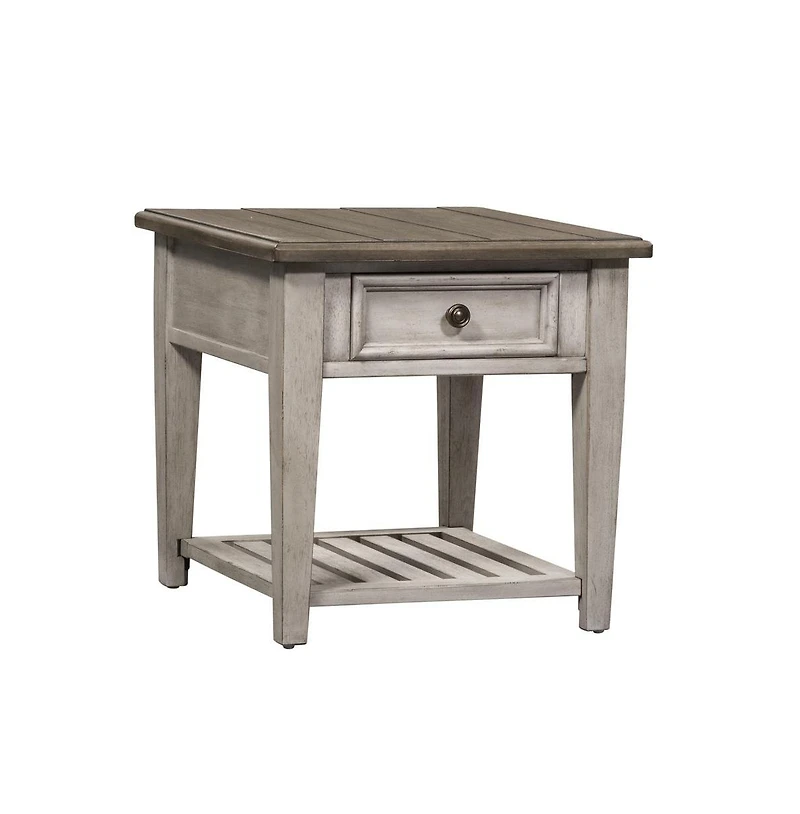 Liberty Furniture Heartland Drawer End Table in Antique White w/ Tobacco Top