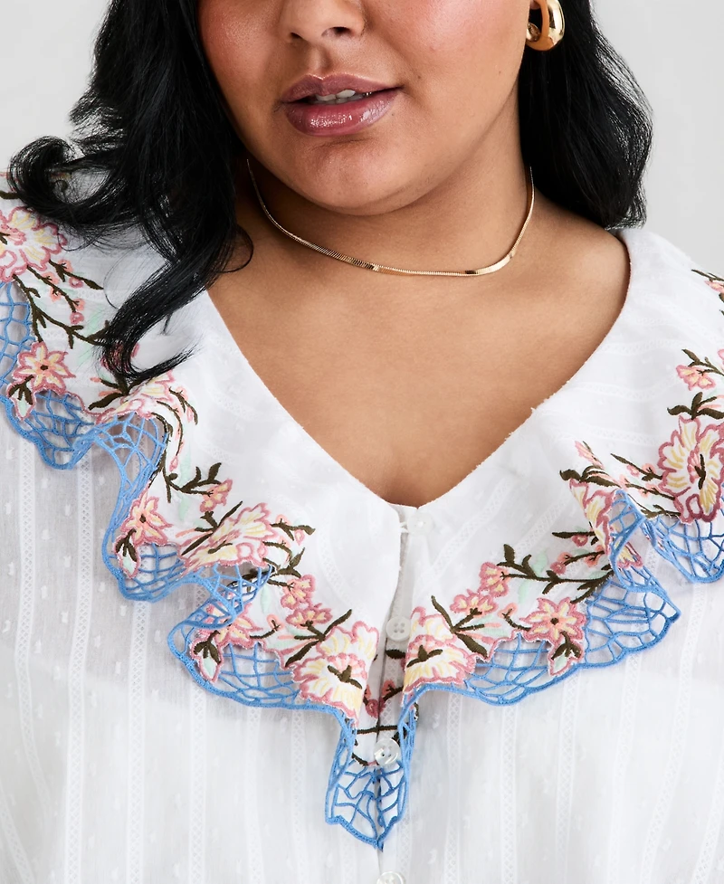 And Now This Trendy Plus Cotton Ruffled V-Neck Top, Macy's Exclusive