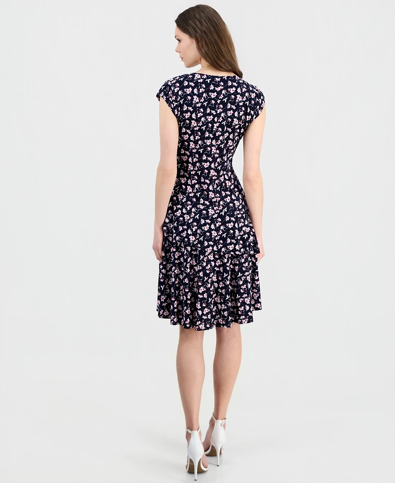 Robbie Bee Women's Printed Cap-Sleeve A-Line Dress