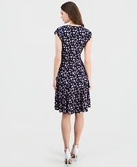Robbie Bee Women's Printed Cap-Sleeve A-Line Dress